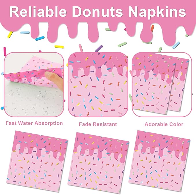 96Pcs Pink Donut Confetti Party Plates and Napkins Themed Decorations Spring Pink Donut Dessert Plates Donuts Tableware Set for 24 Guests Grow Up Themed Baby Shower Party Favors Supplies