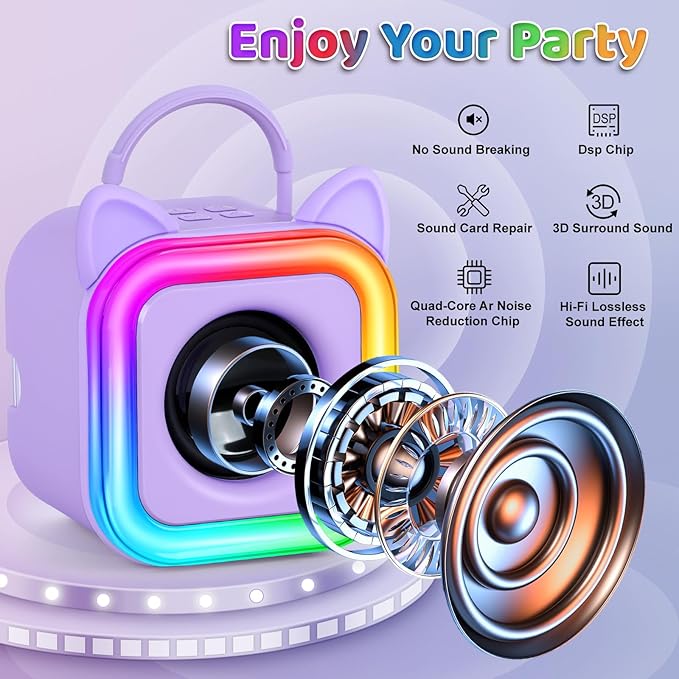 Mini Karaoke Machine for Kids with 2 Wireless Microphones - Toys Gift for Boys Girls Ages 4, 5, 6, 7, 8, 9,10,11,12+Year Old - Christmas, Birthday, Party Singing Gift (Purple)