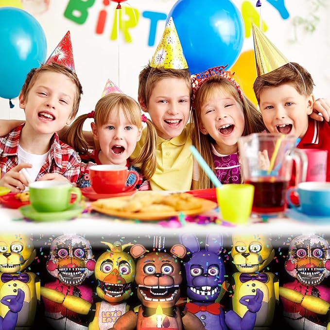 GeRRiT 2pc Party Tablecloth for Five Nights at Freddy's, Birthday Party Decoration Supplies for Five Nights at Freddy's (70" x 42")