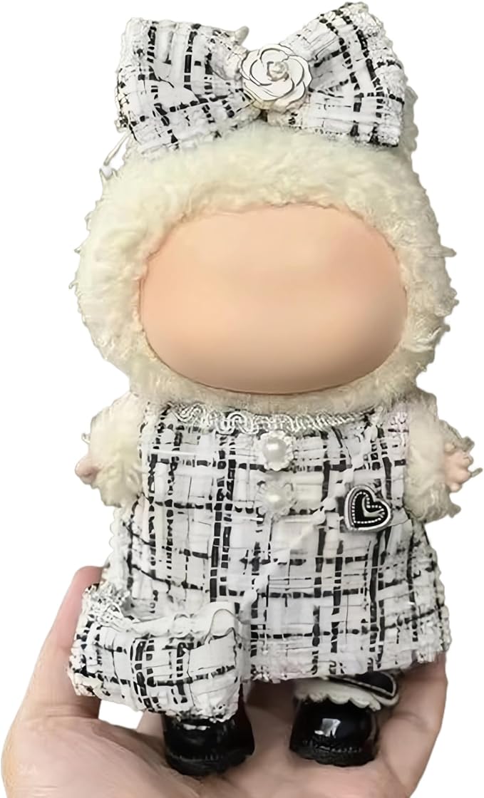 2026 New 17cm Clothes Set, White Plaid Dress Outfit with Mini Bag (Shoes not Include), Stylish Dress and Hairpin Set for 17cm Doll Dress Up, Adorable Doll Accessories (White)