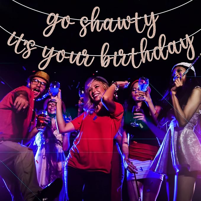 Go Shawty It's Your Birthday Banner, Hip Hop Birthday Party Decorations Supplies, Rap Theme Bday Bunting Sign, Pre-strung, Photo Props (Rose Gold)
