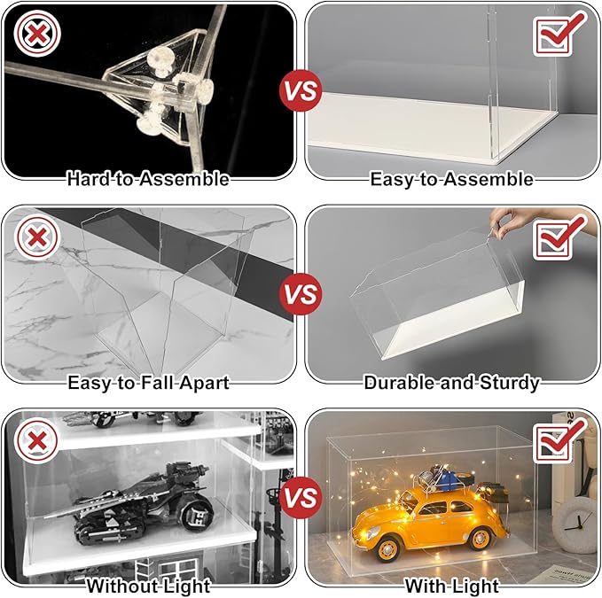 LANSCOERY Acrylic Display Case, Assemble Small Showcase Display Box for Collectibles, with Dustproof & Seamless Display Design, 4x4x6inch White Base