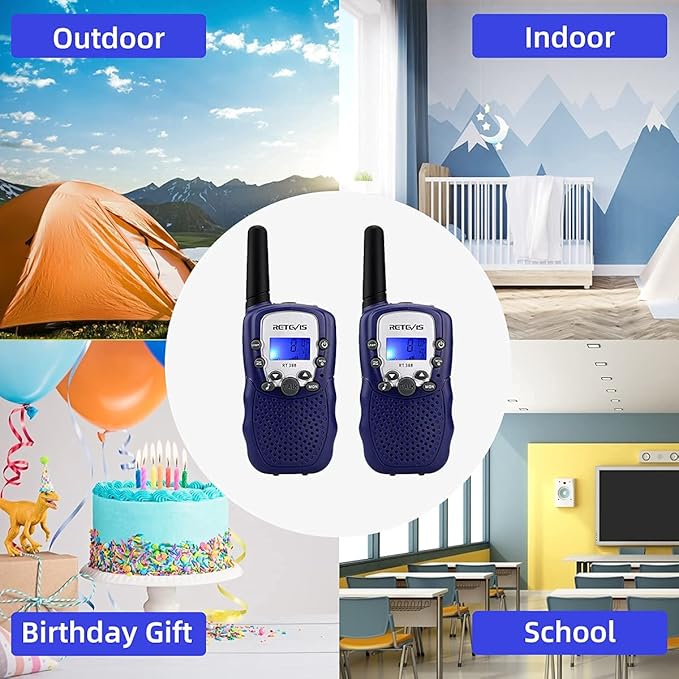 Retevis RT388 Kids Walkie Talkies, Toys for 6-12 Year Old Boys Girls, Walkie Talkies for Kids 22CH 2 Way Radio, VOX Flashlight LCD Backlit, Toys Gifts for Easter Basket Stuffers(Dark Blue,1 Pair)