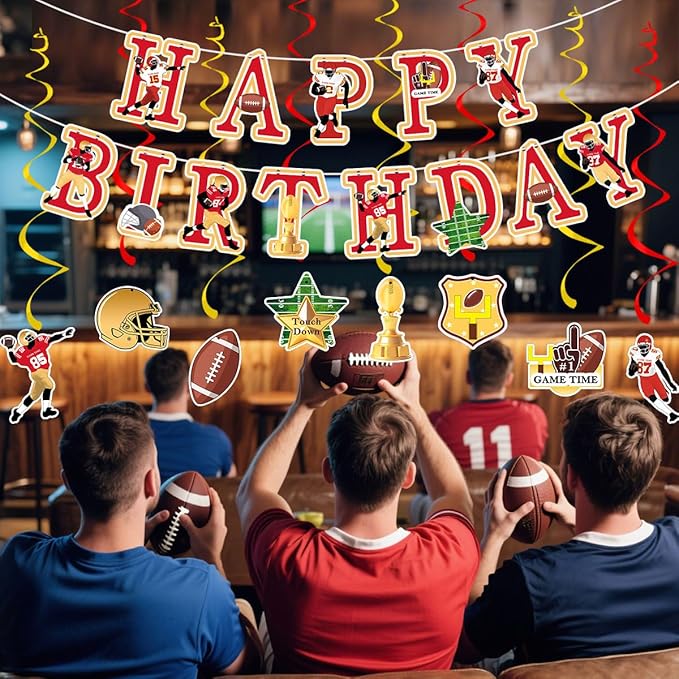 Football Birthday Party Decorations Football Birthday Banner with Super Bowl & Themed Party Supplies for Gameday Tailgate Decorations (Pre-Strung)