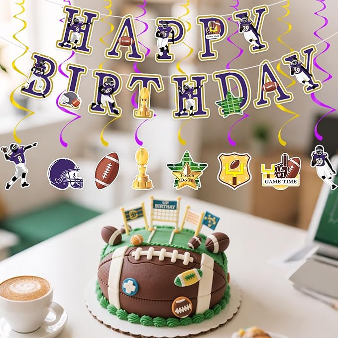 Football Birthday Party Decorations Football Birthday Banner with Super Bowl & Themed Party Supplies for Gameday Tailgate Decorations (Pre-Strung)