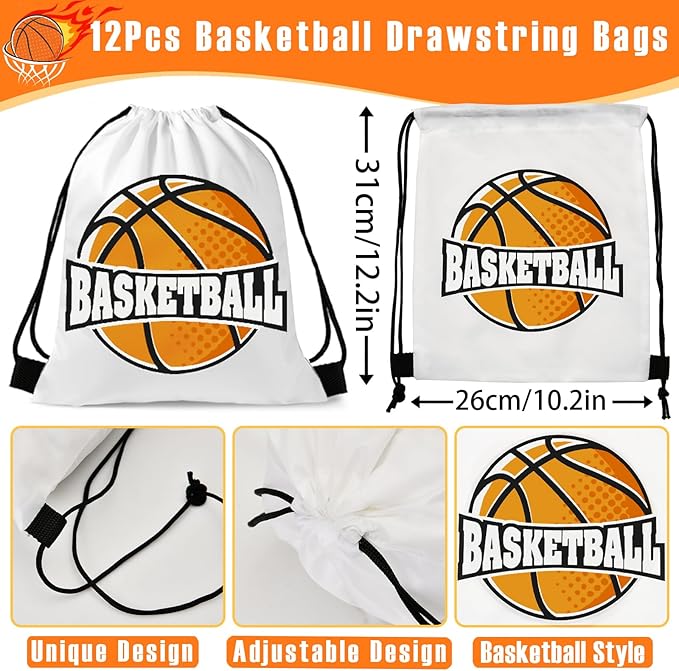 12 Sets Basketball Party Favors Basketball Goodie Bags for Boys Includes Drawstring Bag Silicone Bracelet Keychain Tattoo Sticker for Sports Goodie Bags Basketball Birthday Party Supplies Decor