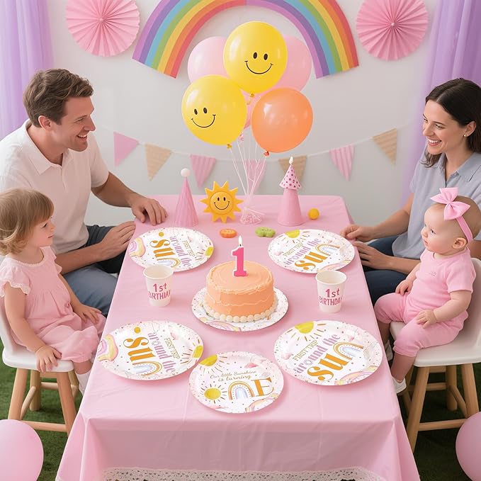 96Pcs First Trip Around The Sun Birthday Decorations for Girls Boho Sun 1st Birthday Plates and Napkins Sets Bohemian Sunshine Party Decorations for Baby Shower One Year Old Party Supplies Serves 24