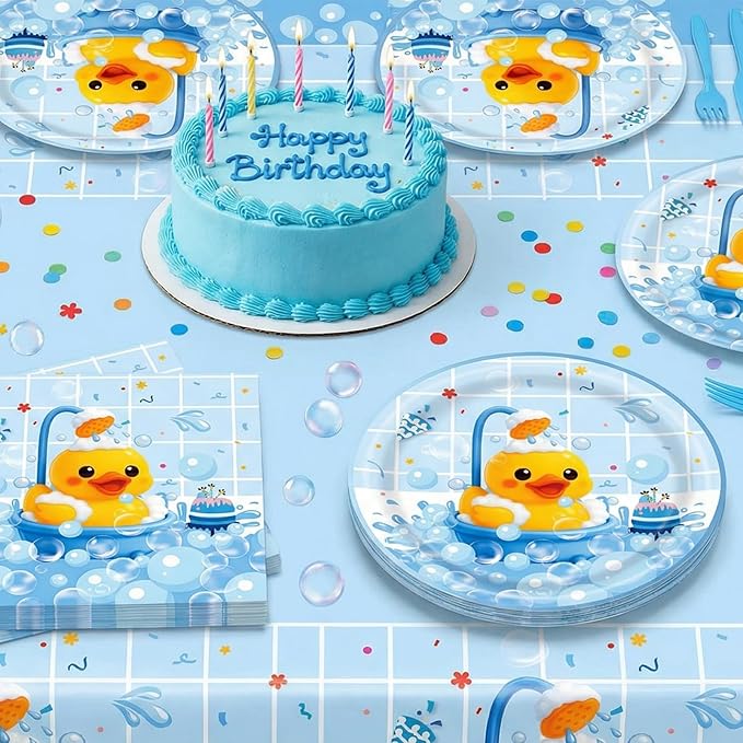 40pcs Duck Birthday Decorations, Disposable Duck Paper Plates and Napkins Tableware Set for Duck Theme Birthday Party Gender Reveal Baby Shower Decorations, Serves 20 Guests