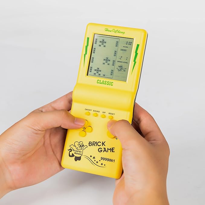 Retro Handheld Brick Game Console,Tank/Racing/Building Block Game,3.5-inch Large Screen,Built-in 23 Games (Yellow)