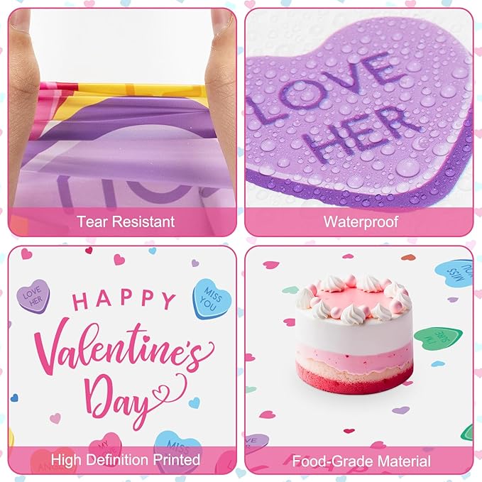 2 Pack Happy Valentines Day Tablecloth - Valentine's Day Tablecloths Plastic, Disposable Rectangle Colorful Love Heart Valentine Table Cloth Cover for Wedding Anniversary Party Decoration,54x108 Inch