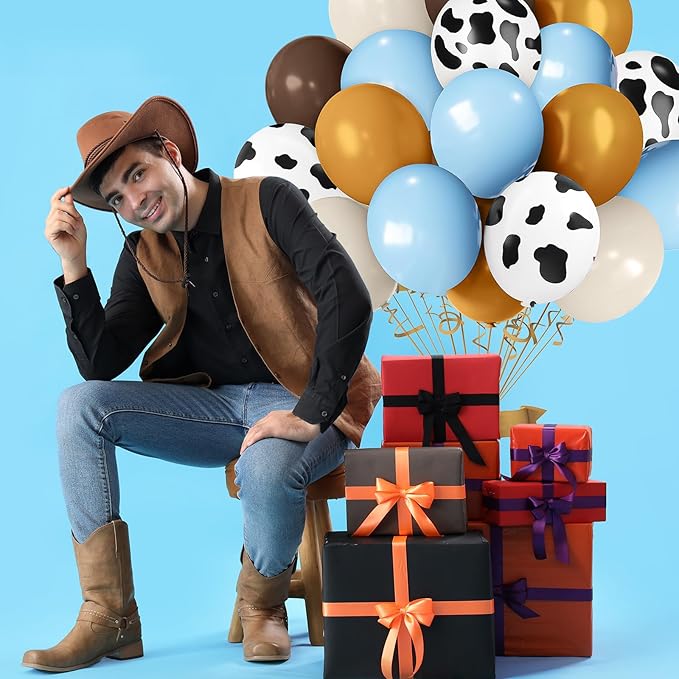 Blue Western Cowboy Balloons,60pcs 12inches Blue White Cow Print Nude Blush Balloons, Party Balloons for Boys Girls Cowboy Birthday Baby Shower Farm Western Cowboy Cow Theme Party Decorations