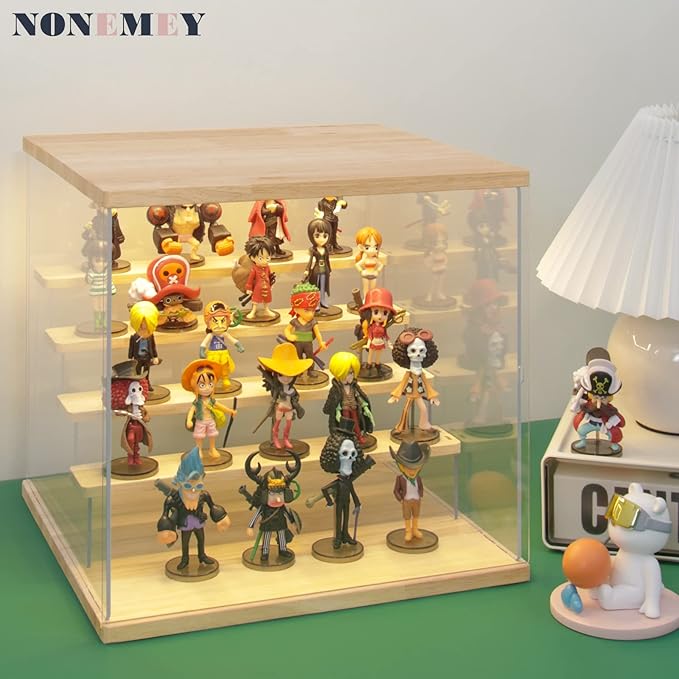 NONEMEY Clear Acrylic Display Case Stand with LED Light 2/3/4/5/6 Tier Storage Box Showcase Dustproof Organizer Box for Collectibles (White 6 Tiers 19.6 * 12.5 * 16.5inch)
