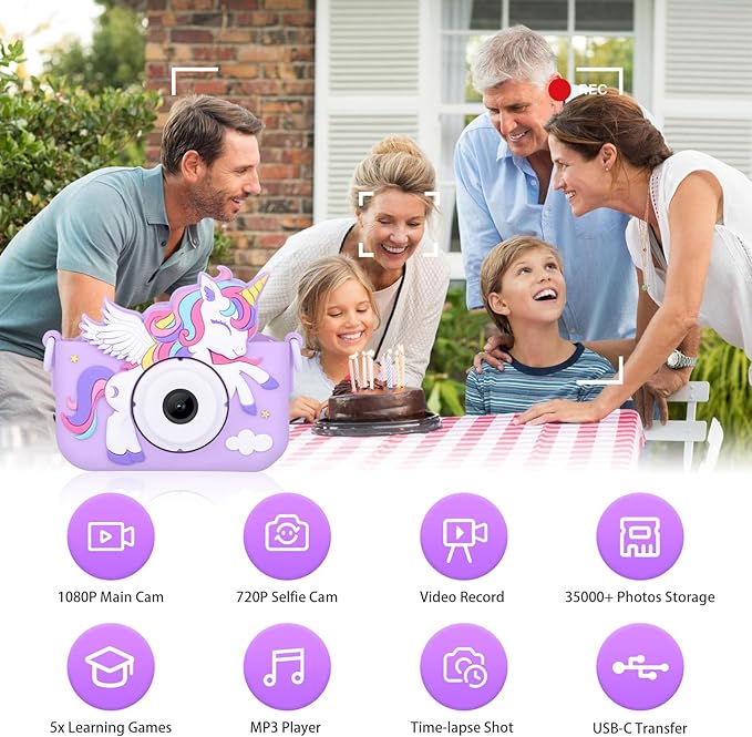 2-Pack Camera for Kids Girls Age 3-8, Toddler Kids Digital Camera Christmas Birthday Gifts for 3 4 5 6 7 8 Years Old Girl, Unicorn + Dinosaur