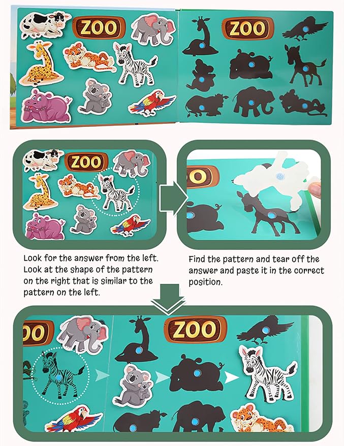 4 Pack DIY Busy Book for Toddlers, Montessori Quiet Book with Animal, Vehicle, Number, Fruit Preschool Learning Activities & Education Toys
