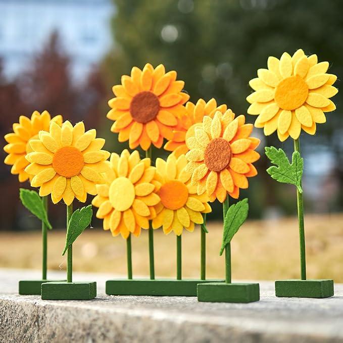 SUNBEAUTY 8 PCS Sunflower Felt Centerpieces for Tables Flower Birthday Party Decorations Sunflower Birthday Party Decorations Orange Yellow Sunflower Decorations for Girl Birthday Baby Shower