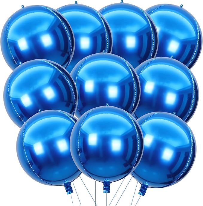 KALOR 22 Inch Blue Mylar Balloons, 10Pcs Big Metallic Balloons,Large 4D Giant Round Foil Balloon for Birthday Party Baby Shower Gender Reveal Decoration and Supplies
