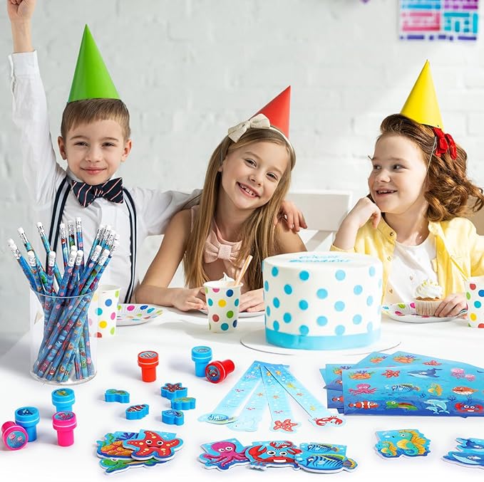 PerKoop 168 Pcs Under The Sea Stationery Ocean Themed Goodie Bag Stuffers Party Supplies with Mini Ocean Notebook Pencil Sticker Stationery Gift Set for Sea Animals Prizes Rewards Piñata Fillers