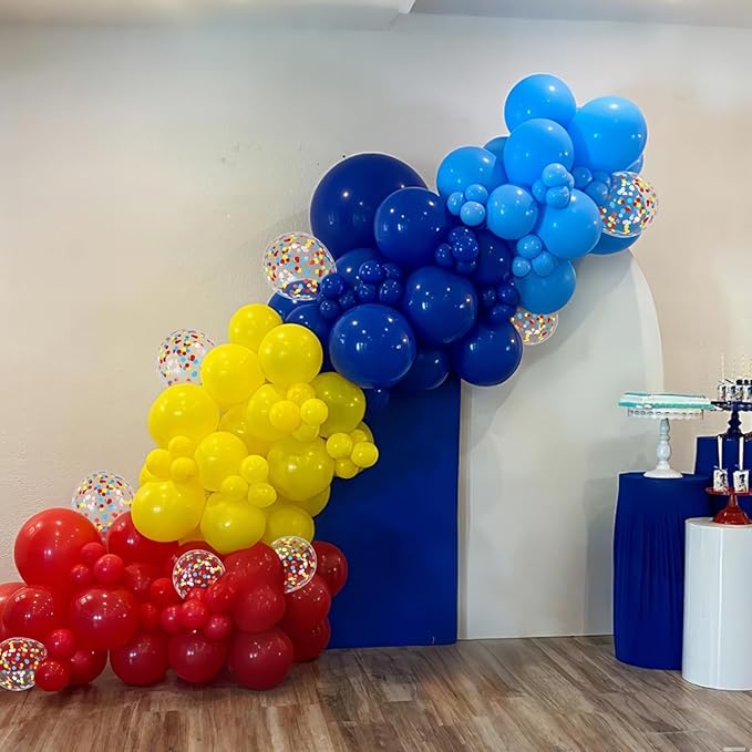 Red Blue Yellow Balloons, 60pcs 12 Inch Royal Light Blue Yellow Red Confetti Colorful Latex Party Balloons for Theme Birthday Decorations Party Baby Shower Supplies