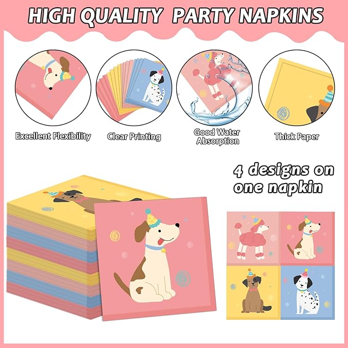 98Pcs Pet Dog Birthday Party Supplies Retro Puppy Themed Paper Plates Napkins Puppy Party Tableware Tablecloth Disposable Pet Dog Decorations Dinnerware for Kids Birthday Baby Shower Table Decor
