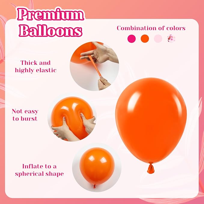 Pink and Orange Balloons, 60pcs 12 Inch Pink and Orange Party Decorations with Confetti Balloons for Bachelorette Tropical Luau Party Engagement Birthday Party Decorations