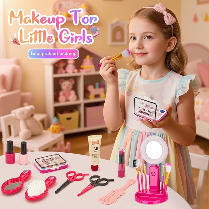 Hair Salon Toys for Girls,34Pcs Pretend Play Makeup Beauty Hair Styling Set with Blow Dryer, Mirror,Barber Apron, Scissors and Stylist Accessories Girls Toys for 3-9 Year Old