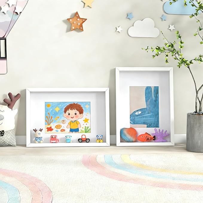 Small Display Case for Mini Figurines, Blind Box Toys | 2" Deep Shadow Box with Adjustable Shelves Tension-Fit DIY | Wall or Tabletop Stage for Small Collectibles, Funko Minis, Mini-Funko | White