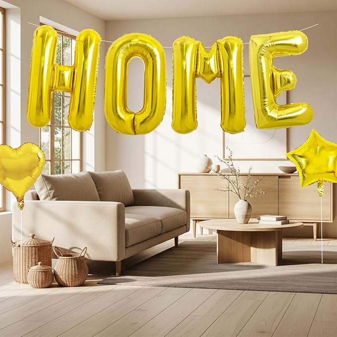 TONIFUL 40 Inch Gold HOME Letter Balloon, Large Decoraction for Housewarming, New Home Parties and Homecoming Celebrations,Premium Gold Balloon Banner for Welcome Sign and Party Supplies