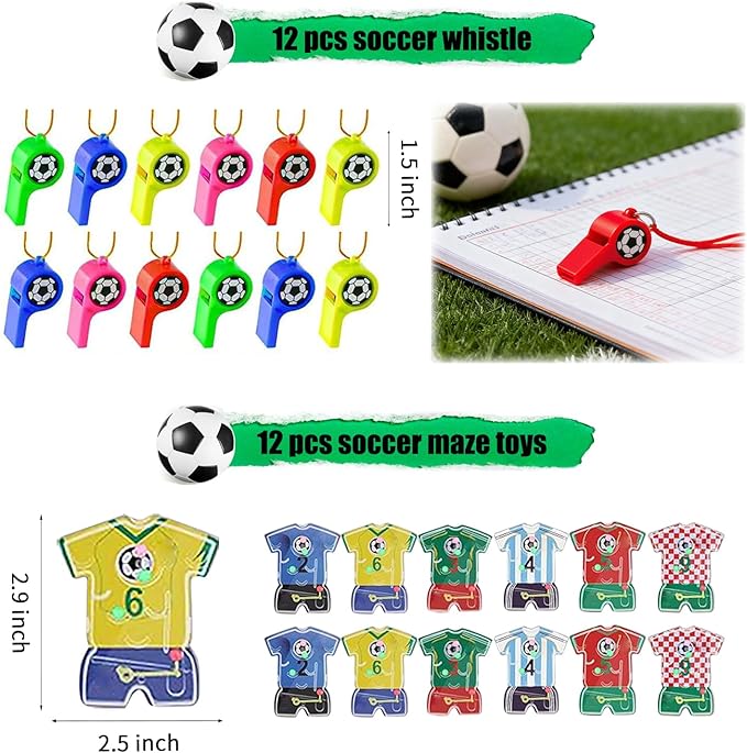 XIPEGPA 146 PCS Soccer Party Favors Soccer Birthday Party Supplies with Soccer Themed Bags Erasers Whistle Stickers Slap Bracelets Keychains for Football Sport Party Favors Goodie Bags Decorations