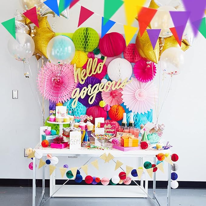 Piokio 100ft Colorful Flag Banner Party Celebrations Graduation Decorations, for Party, Birthdays, Classroom Decorations