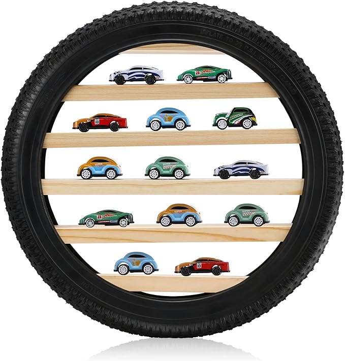 Tire Toy Box Wall Car Display Shelf Model Car Display Case Stand for 1/64 Collectibles Cars,Collectibles,Toy Figurines(Diameter 16 Inches)