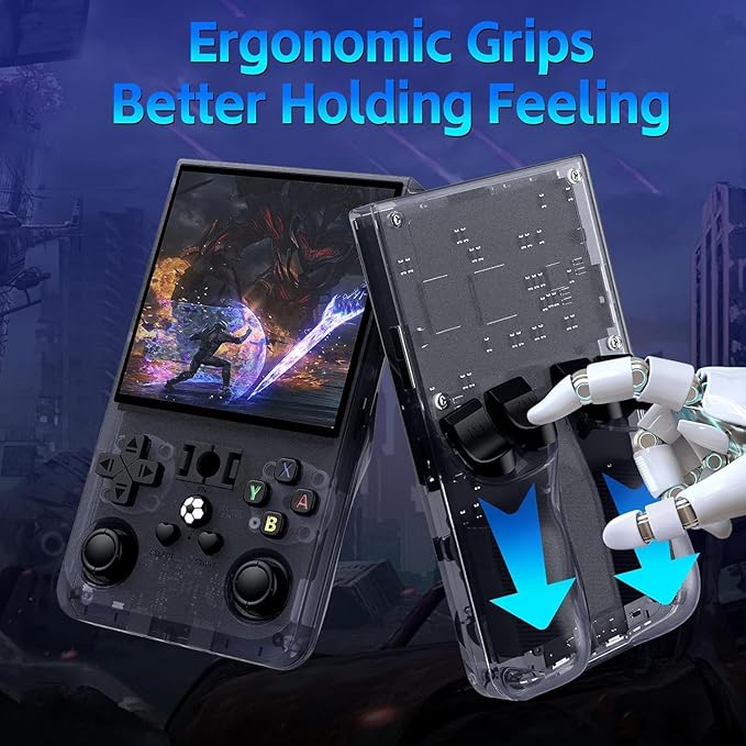 R36Max Retro Handheld Game Console, Video Game Console with 64G TF Card, 4000mAh Rechargeable, Linux System, 4.0 Inch IPS Screen Portable Pocket Arcade, Gray