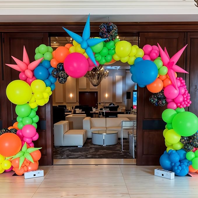 Neon Balloons, 12 Inch Yellow Orange Hot Pink Dark Blue Purple Lime Green Neon Star-Shaped Rainbow Balloons for Boy Girl Clorful Birthday Bright Party Decoration Baby Shower Summer Pool Tropical Decor