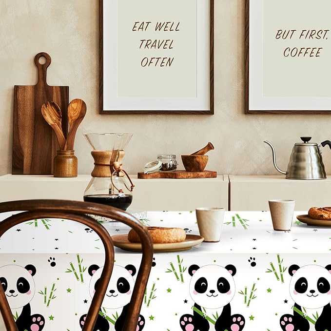 Coume 3 Pack Panda Birthday Party Decorations Panda Theme Tablecloth Favors Large Plastic Cute Table Cover for Kids Birthday Party Valentines Day Baby Shower Supplies, 54 x 108 Inches(Classic Style)