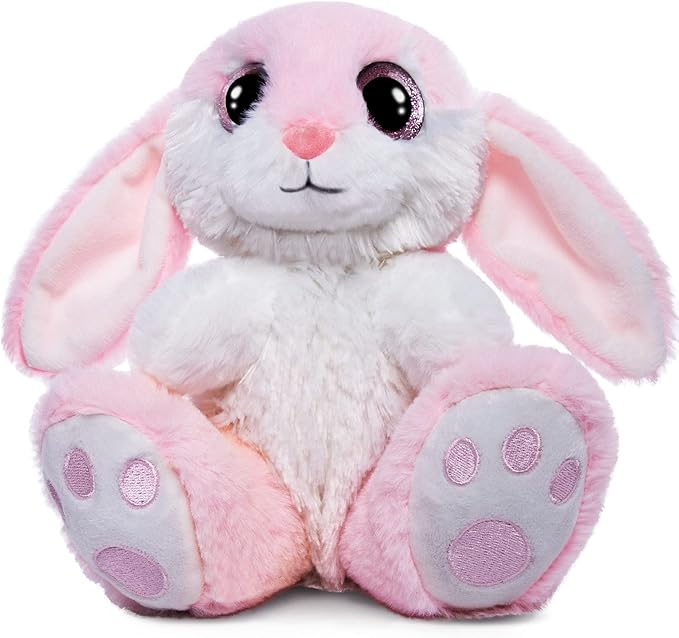 HO-EF 8.5" Bunny Stuffed Animal, 2 Sitting Bunny with Flappy Ears Plush Bunny Cute Stuffed Rabbit Plush Toy, Companion Easter Gift for Boys Girls Babies Kids (Pink+Grey)