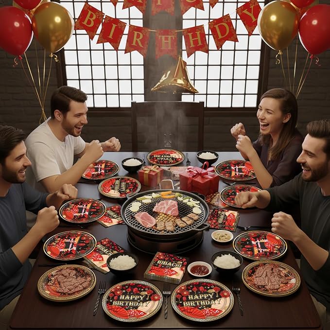 96PCS Hibachi Plates and Napkins Party Supplies Hibachi Japanese Birthday Party Decorations Asian Japanese Style Themed Disposable Paper Tableware Set Serves 24 Guests