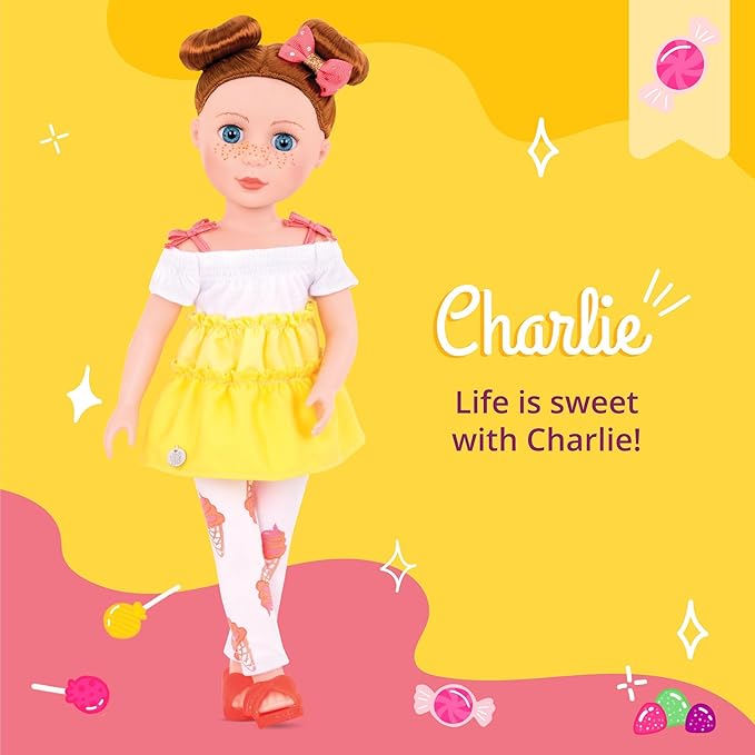 Glitter Girls – 14-Inch Fashion Doll – Blue Eyes & Red Hair – Two – Tone Dress & Ice Cream Leggings – Hair Bow & Glitter Sandals – 3+ Years– Charlie