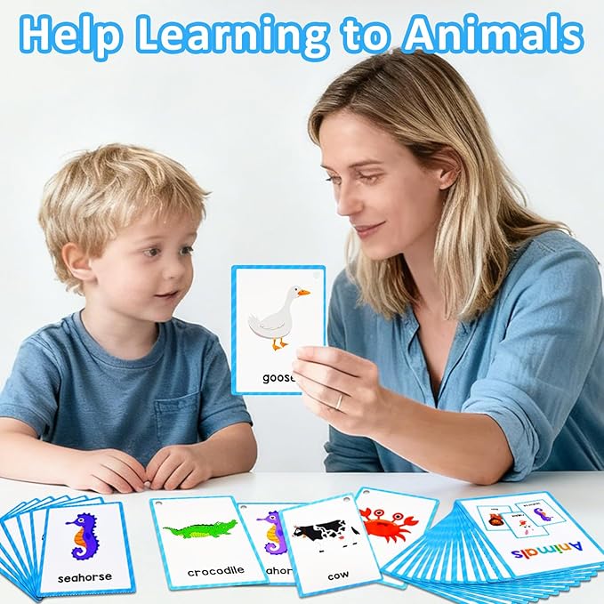 Learning Flashcards Animals, 48 Different Animals Educational Cards, Social Learning Card for Kids