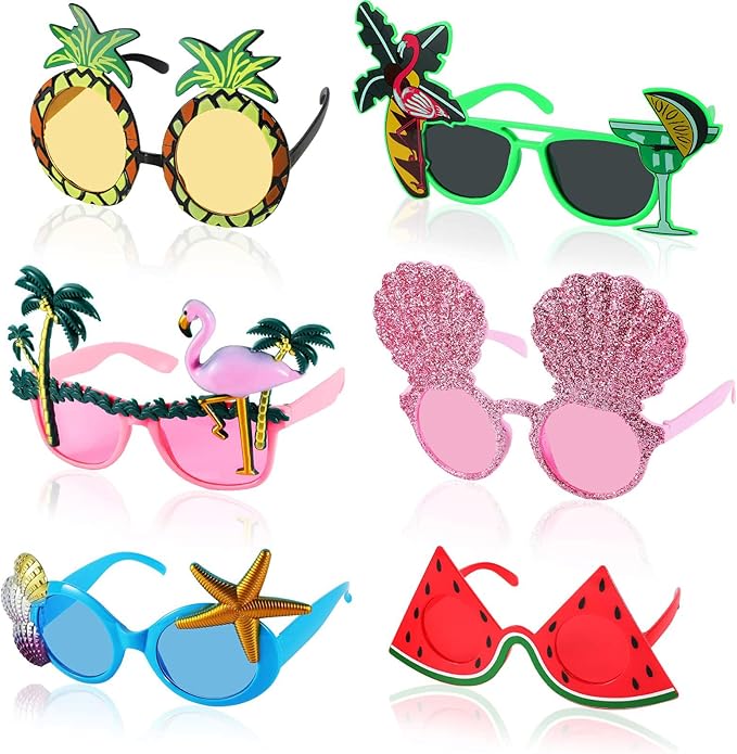 Stegosaurus 6 Pairs Novelty Party Sunglasses, Funny Luau Party Sunglasses Hawaiian Tropical Glasses Beach Themed Party Supplies Decoration