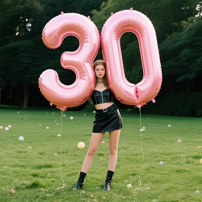 40 Inch Pearlescent Pink Number 30 Balloon Number 30 Balloon 40 Inch, 30th Birthday Party Decorations for Boy or Girl Huge Mylar Anniversary Party Supplies