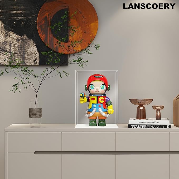 LANSCOERY Acrylic Display Case, Assemble Showcase Display Box for Collectibles, with Dustproof & Seamless Display Design, 6x6x10inch White Base