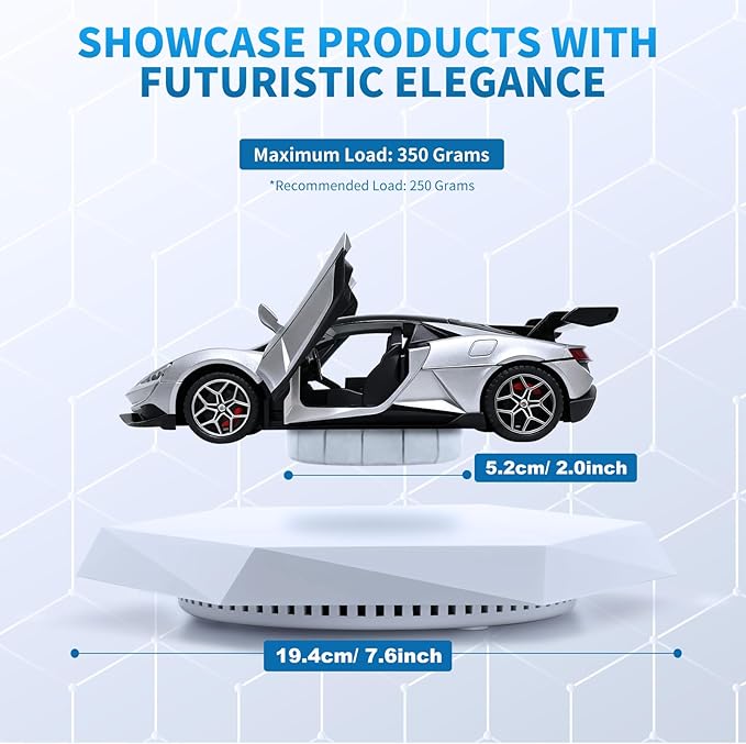 Levitating Display Stand, Magnetic Levitation for Collectibles and Model Cars, Floating Display for Toys and Figures, Hovering Platform, Maglev Rotating Levitator and Holder, White