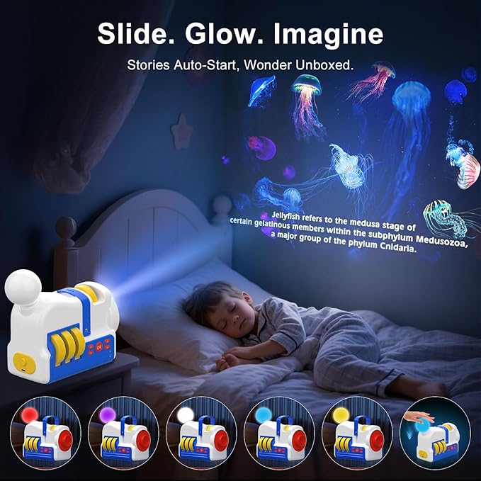 Kids Story Projector with 4 Science Cartridges, Bedtime Stories, Lullabies & Night Light, Storybook Player Machine, Educational Storytime Projector, Early Learning Toys Gift for Toddler Ages 3+