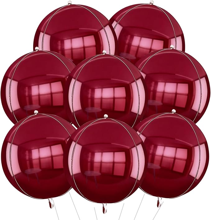 TONIFUL 8Pcs 22inch Large Wine Red 4D Giant Round Foil Balloon 4D Metallic Mylar Sephere Balloons for Christmas New Year Birthday Party Graduation Wedding Bridal Shower Decoration Supplies