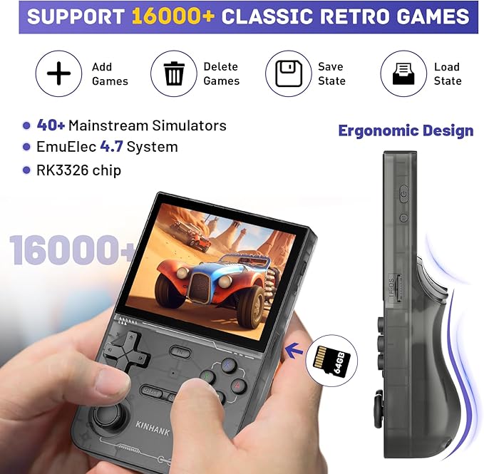 Kinhank K36 Retro Handheld Game Console with 9000+Games,Handheld Retro game console,Mini Emulator Handheld with 64GB TF Card,Portable Gaming Console,3.5 Inch IPS Screen(Black)