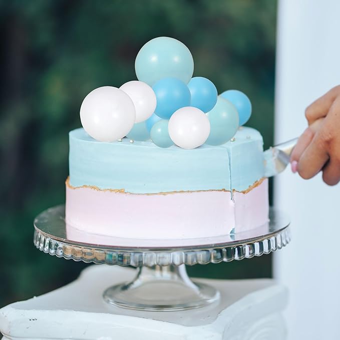 Gyufise 30Pcs Colorful Balls Cake Topper Mini Balloon Cupcake Toppers DIY Foam Ball Cake Insert Decoration for Wedding Baby Shower Birthday Party Decorations Supplies Deep Blue Light Blue White