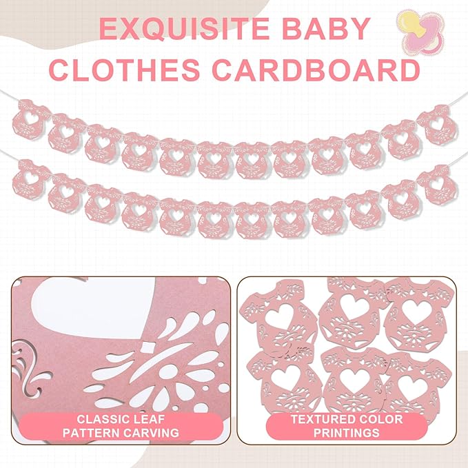 2 Pack Cielito Lindo Papel Picado Baby Shower Banner Decoration, Mexican 24 Pcs Bodysuit Card with Hanging String Fiesta Garland for Gender Baby Shower Party Supplies(Sweet Color)
