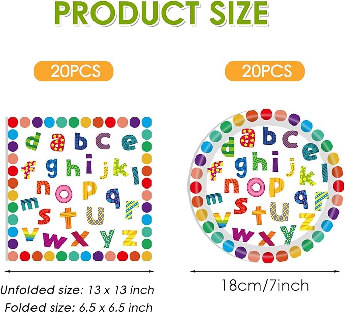 40PCS Alphabet Number Party Supplies Rainbow Alphabet Disposable Party Decor Included Alphabet Plates Napkins Back to School Decorations for Baby Shower Kids Birthday Alphabet Number Games