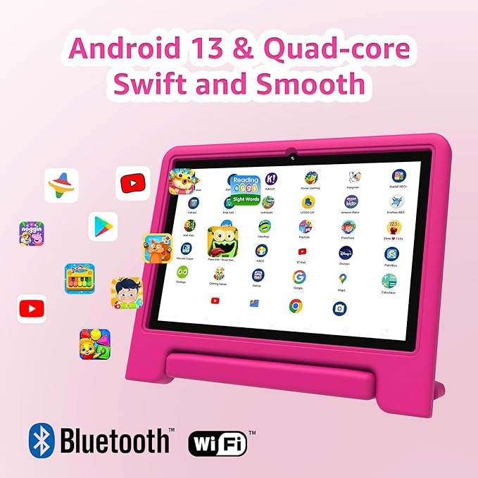 ApoloSign Kids Tablet, 10 Inch Tablet for Kids with Android 13, WiFi, BT5.0, Dual Camera, Pre-Installed Educational App, Parental Control, Shockproof Case for Boys Girls (Pink)