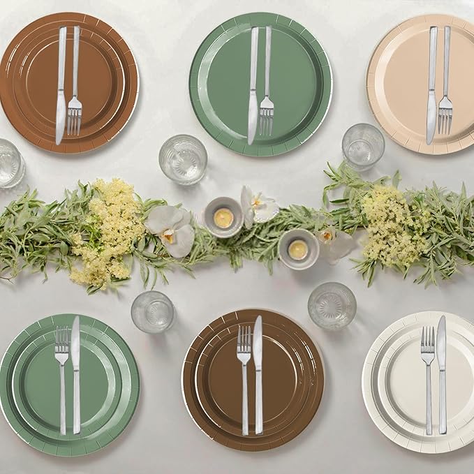 Oigco Woodland Baby Shower Decorations - 60 PCS Brown Sage Green Neutral Forest Animal Brown Plates and Napkins for Safari Jungle Baby Shower Decorations