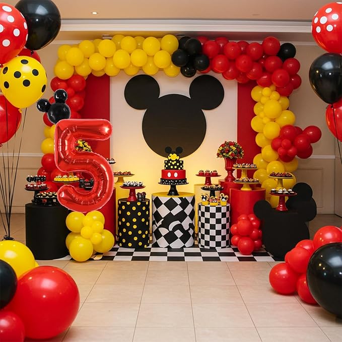 Vuzvuv 40 Inch Mouse Number Balloon No.5, Black Mouse Head Balloon and Red Giant Giant Number Five Balloon for Birthday, Mouse Theme Party Supplies, Baby Shower,Anniversary Decoration